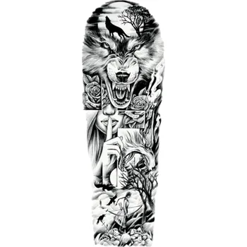 Odstranitelné tetování Dočasné vodotěsné tetování rukáv 48 x 17 cm Vlk a bojovnice