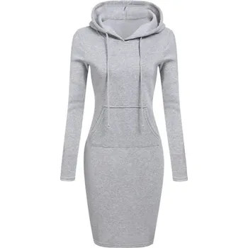 Dámské šaty Mikinové šaty s kapucí a klokaní kapsou Sportovní volný střih Dlouhý rukáv Měkký materiál Na doma i ven Podzim jaro Streetwear outfit šedá S