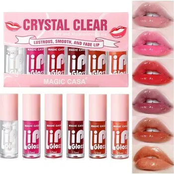 Lesk na rty Sada 6x hydratační jemný třpytivý lesk na rty 1,5 ml Slesk a výživa rtů Přirozený lesk s jemnými třpytkami Hydratační efekt pro každý den