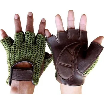 Rukavice Pánské pletené rukavice s koženou dlaní zelená