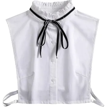 Kravata Falešný límec pro ženy stojatý bílý s černou vázačkou Elegantní odnímatelný límec se stuhou ke svetru, halence nebo šatům