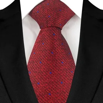 Kravata Hedvábná červená kravata s modrými puntíky 145 x 8 cm Luxusní pánská kravata Elegantní doplněk Kvalitní hedvábí Business i společenské události