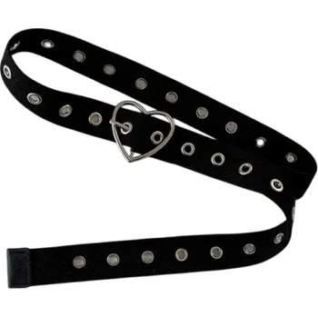 Opasek Děrovaný černý plátěný pásek 105x3,2 cm Unisex s kovovou přezkou ve tvaru srdce Módní doplněk Nastavitelný punk rock styl