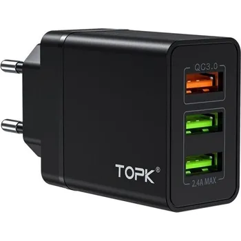 Síťový adaptér 3 USB porty Quick Charge K699 černá