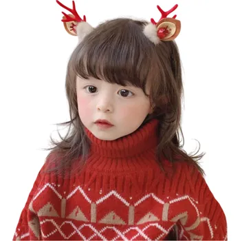 2 ks Dětské sponky do vlasů Jelení parohy a uši Bílé bambule a ovoce Roztomilé zimní vlasové doplňky Vánoční sponky do vlasů