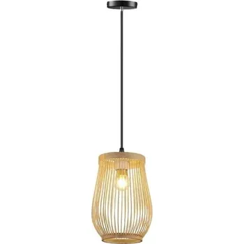 Ručně vyráběné ratanové závěsné svítidlo Přírodní závěsný lustr v moderním designu Stropní dřevěná lampa s černým nastavitelným drátem 150 cm 23 x 20 cm