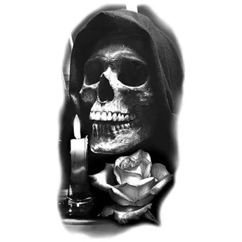 Odstranitelné tetování Dočasné vodotěsné tetování 11,5 x 21 cm Kostra se svíčkou a růží Tajemný motiv Výdrž až 15 dní Snadná aplikace Tetování na tělo