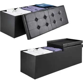 police Casaria® Černá lavice 80×40×40 cm se sklopným úložným prostorem