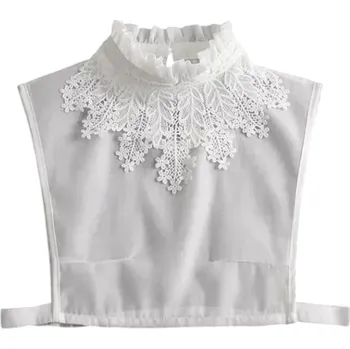 Kravata Falešný límec pro ženy stojatý řasený s krajkou Elegantní odnímatelný límeček Dekorativní límec ke svetru halence šatům Módní doplněk bílá