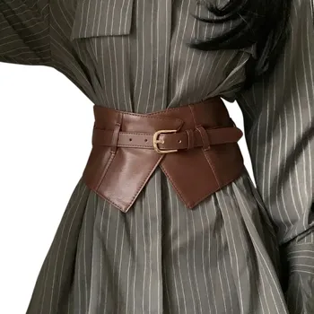 Opasek Dámský široký pásek v pase z PU kůže Elegantní páskový korzetový opasek na šaty Tvarování siluety Stylový doplněk do dámského outfitu hnědá