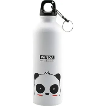 Dětská hliníková láhev na vodu 500 ml Turistická láhev pro děti Pítko a víčko Motiv panda 21 x 6,5 cm Školní sportovní láhev