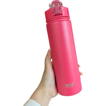 Termoska Nerezová termoska s brčkem 600 ml Dvoustěnná vakuová izolace Termo láhev na horké i studené nápoje Cestovní termoska s nepropustným víčkem Lehká a odolná červená