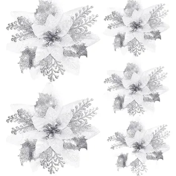 Vánoční dekorace Vánoční květinová dekorace 5 ks bílá