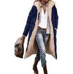 Dámský zimní kabát s kožíškem tmavě modrá XL