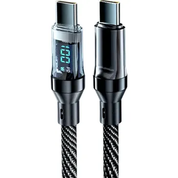 Datový kabel Duální USB C rychlonabíjecí kabel 1 m 100W datový kabel s LED displejem 6A tkaný vzor přenos dat 480 Mbps nabíjení více zařízení současně