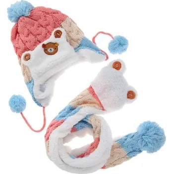 Šála Dětský roztomilý set - Čepice a šála J2485 růžová