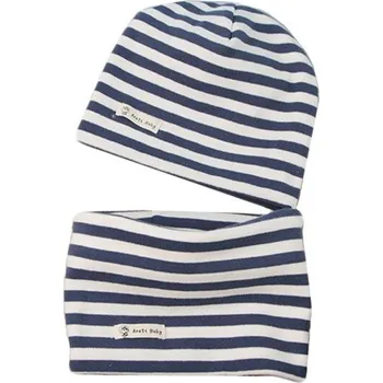 Šála Dětský pruhovaný set čepice a nákrčník tmavě modrá 1-3 roky