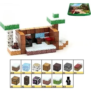 ostatní stavebnice Magnetická stavebnice 128 ks S boxem na kostičky Chata ve sněhu 4 figurky Zimní motiv Stavebnice pro děti Kreativní hra