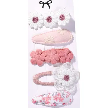 Sada 5 dětských sponek do vlasů růžové s květinami Roztomilé vlasové doplňky Květinový design Dívčí ozdobné sponky Jemné pastelové barvy Elegantní styling