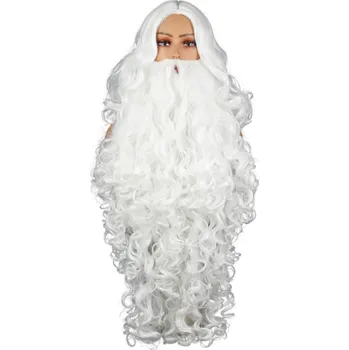 Karnevalová maska Sada paruka a vousy Bílá nebo šedá Dlouhá vlnitá paruka s hustým plnovousem Kostým Cosplay Karneval Divadelní rekvizita bílá