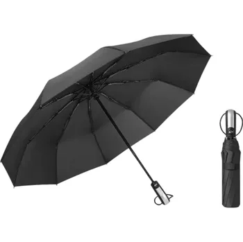 Deštník Automatický skládací deštník 35x6x6 cm Silný deštník s deseti kostmi Větruvzdorný obchodní deštník Odolný proti dešti Pevný elegantní doplněk černá