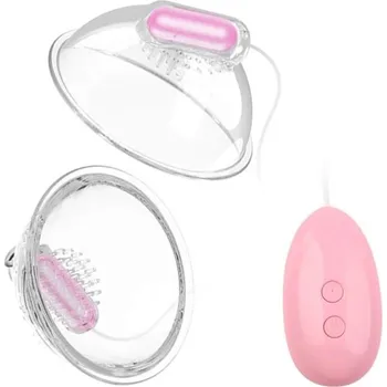 Vibrátor Sada 2 vibračních přísavek na prsa s ovladačem, 10 módy vibrací a 360° stimulací bradavek růžové 28 mm diskrétní balení