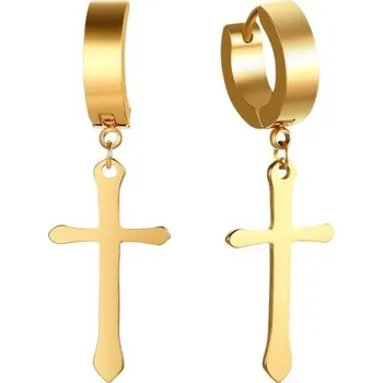 Náušnice Pánské kruhové náušnice s křížem zlatá 4