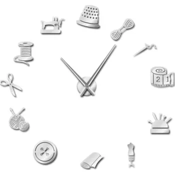 Hodiny Nástěnné samolepící hodiny G2005 stříbrná 30 cm