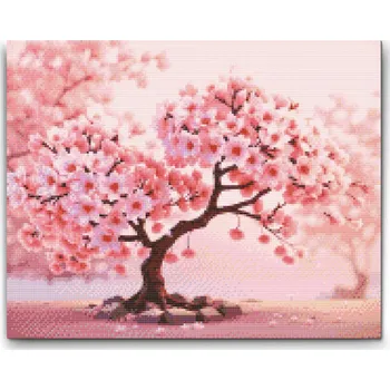 Diamantové malování Diamantové malování - Rozkvetlý sakura bonsai Velikost: 30x40cm, Rámování: Pouze srolované plátno, Diamanty: Čtvercové