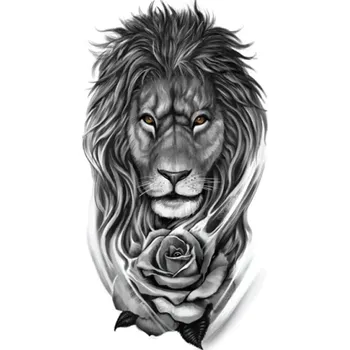 Odstranitelné tetování Dočasné vodotěsné tetování Lev s růží 21 x 11,4 cm Dlouhotrvající tetovačka na tělo Tetování s motivem lva Umělecké falešné tetování
