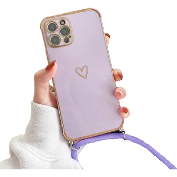 Pouzdro na mobilní telefon Ochranný kryt se šňůrkou na krk pro iPhone 15 Pro Max fialová