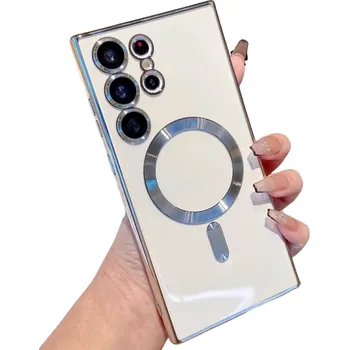 Pouzdro na mobilní telefon Průhledný ochranný kryt s podporou MagSafe na Samsung Galaxy S23 Ultra stříbrná