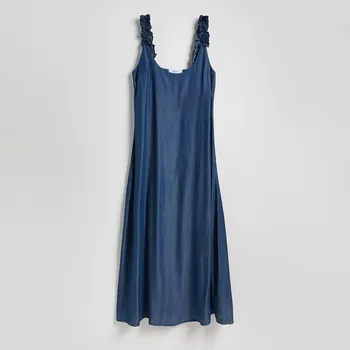 Dámské šaty Reserved - Lyocellové maxi šaty - tmavomodrá - 9299H-59J - 9299H-59J-L