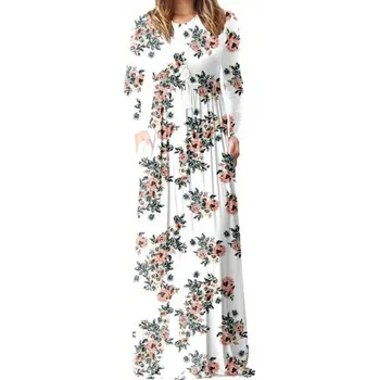 Dámské šaty Květované šaty s dlouhým rukávem bílá XL