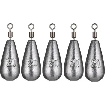 Rybářské olověné závaží kapkovité s obratlíkem 5 ks 20 g Olůvka na ryby Stabilní potápění Daleké nahazování Zátěž na lov velkých ryb