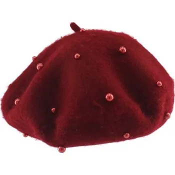 Čepice Dětský baret s perlami vínová