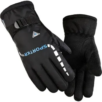 Rukavice Zimní zateplené rukavice Pánské větruodolné rukavice pro muže Sněhové rukavice s protiskluzovým designem Lyžařské rukavice s utahovacím páskem přes zápěstí modrá