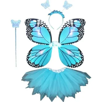 Dětský svítící kostým motýlí křídla se sukní modrá