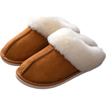 Dámské pantofle Zimní zateplené ploché kožešinové pantofle pro ženy Dámské hřejivé domácí bačkory s měkkou stélkou Pohodlná protiskluzová obuv na zimu hnědá 38-39