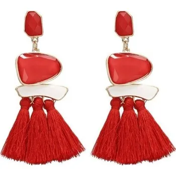 Náušnice Náušnice s kameny a třásněmi J2925 červená