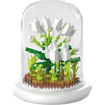 ostatní stavebnice Mini stavebnice bílé květiny v poklopu na svítícím podstavci 13,5 x 11,7 cm Domácí dekorace ze stavebnice Dětská skládací hračka 520 dílků