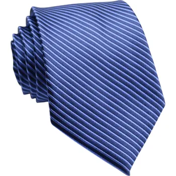 Tmavě modrá kravata s proužky 146 x 8 cm Stylový doplněk pro společenské události, práci i běžné nošení Elegantní pánská kravata do obleku