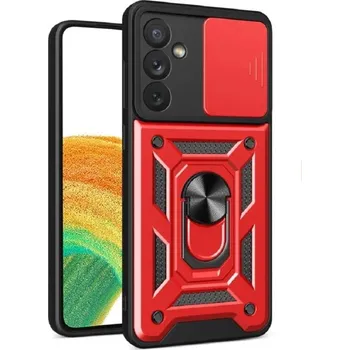 Pouzdro na mobilní telefon Ochranný kryt s magnetem, stojánkem a krytkou na objektiv pro Samsung Galaxy S23 červená