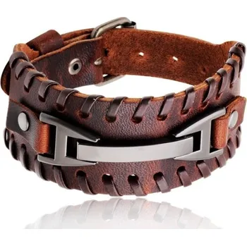 Náramek Pánský široký kožený náramek H208 hnědá