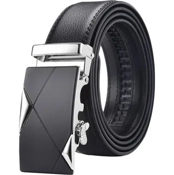 Opasek Černý pánský pásek z PU kůže 120 x 3,5 cm Elegantní opasek s automatickou kovovou přezkou Nastavitelný pásek pro společenské i každodenní nošení