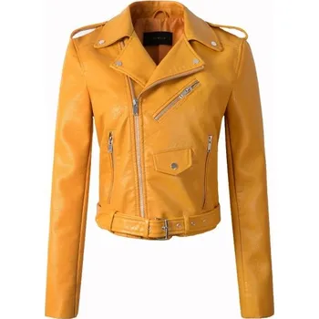 Luxusní dámská bunda z umělé kůže - Žlutá M