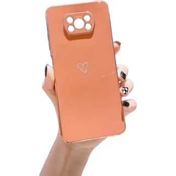 Pouzdro na mobilní telefon Ochranný kryt se srdíčkem pro Xiaomi Redmi Note 10S oranžová