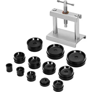 Dílenský lis Lisovací nástroj na zatlačení víčka hodinek s 12 nástavci 16–50 mm Ruční lis s kovovou konstrukcí na opravu a údržbu hodinek