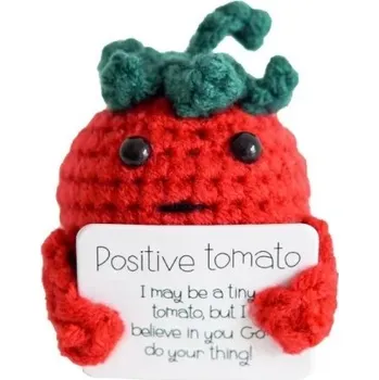 Háčkovaná jahoda pro pozitivní energii 4 x 4,5 cm Dekorace s motivačním nápisem Ruční výroba Dárek proti stresu pro radost