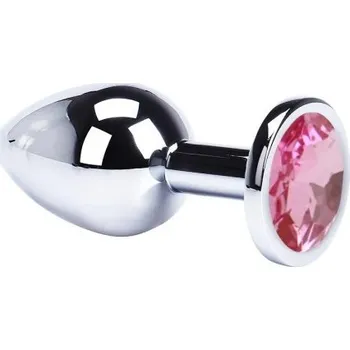 Vibrátor Kovový anální kolík s barevným kamínkem velikost L 40mm hladký povrch ergonomický design snadná údržba diskrétní balení růžová